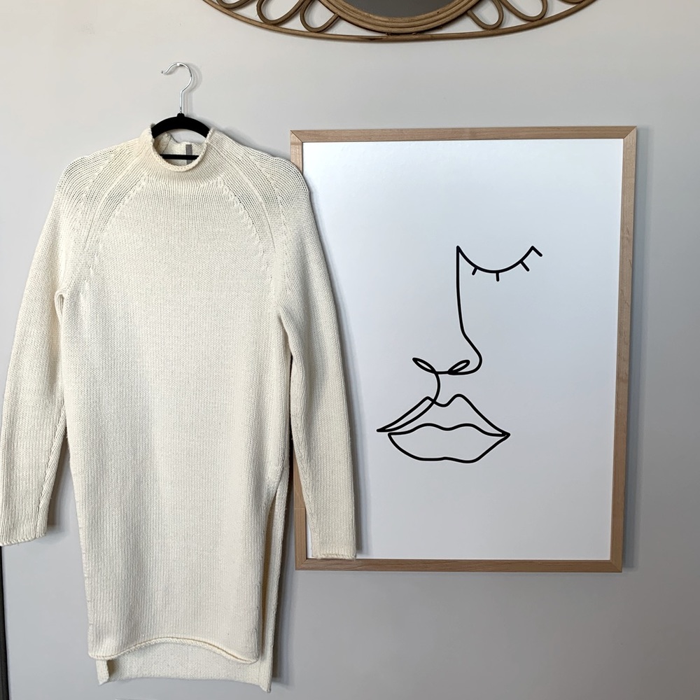 Brochu Walker Ivory Long Split Hem Tunic Cashmere Cotton Wool Sweater - Size S